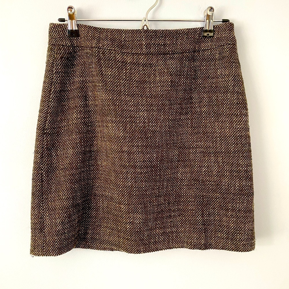 DKNY Wool Blend Brown Tweed Lined Mini Skirt, Size 2, Donna Karen New York